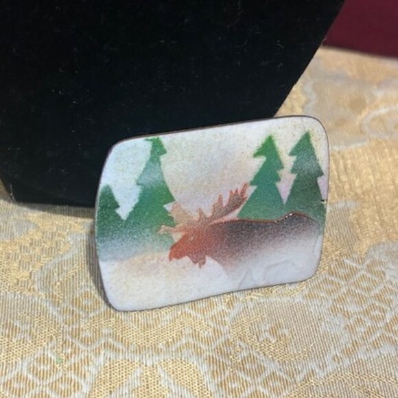 HOLIDAY🎄🎄MOOSE Tree Copper Enamel Artisan BROOCH - Picture 3 of 7